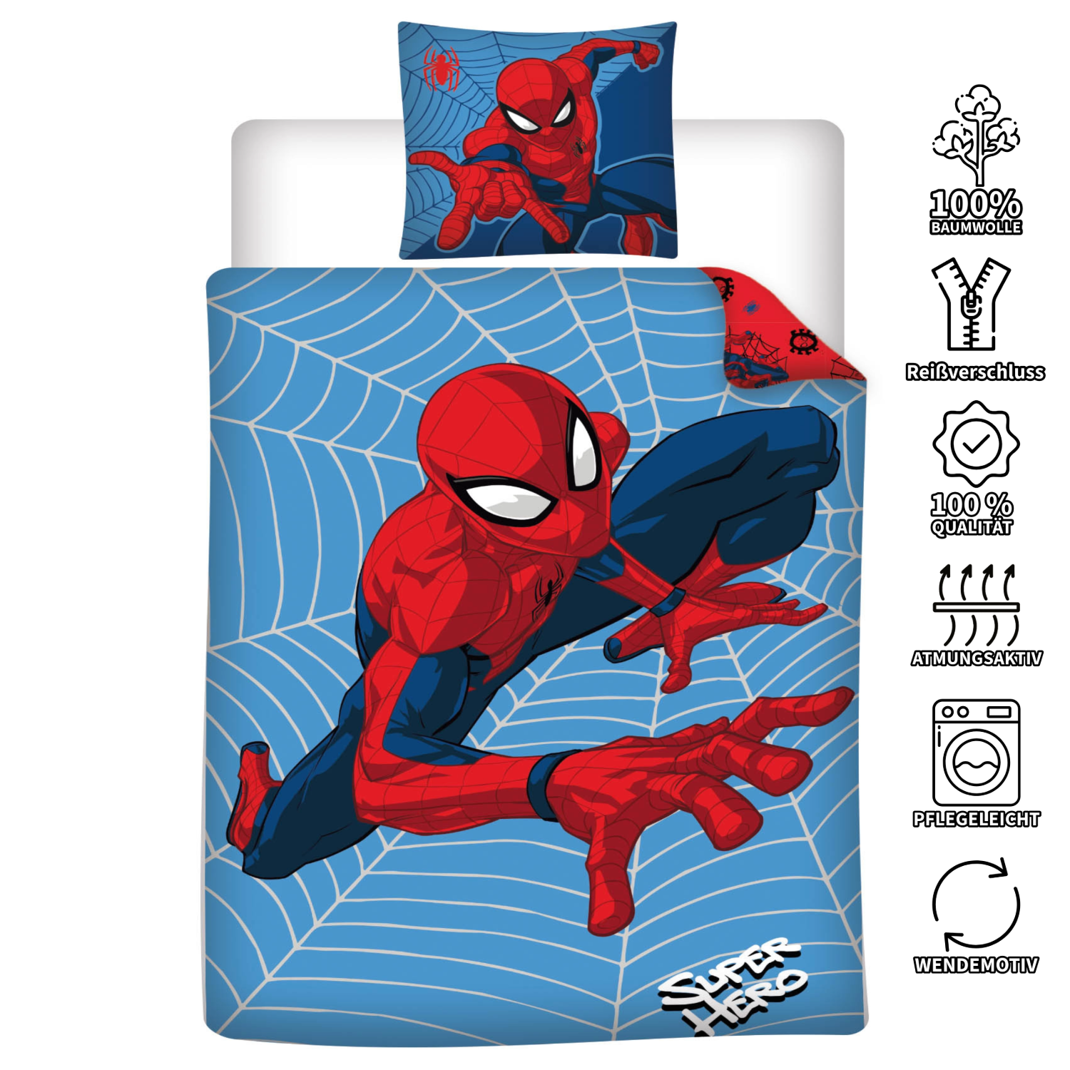 Spiderman Bettwäsche Set Super Hero 135 x 200 cm 80 x 80 cm