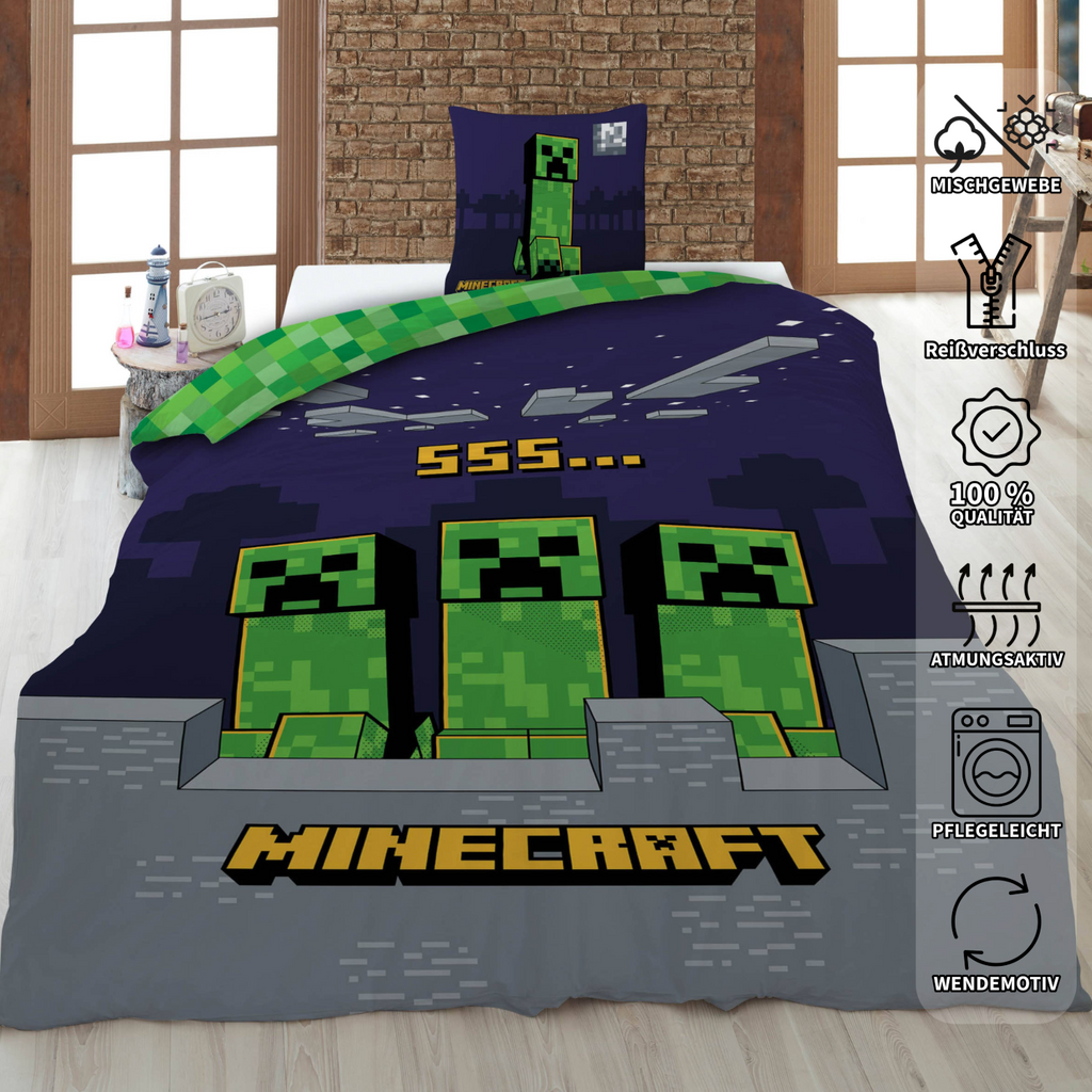 Minecraft Wende Bettwäsche Set 2 tlg. 135 x 200 cm 80 x 80cm