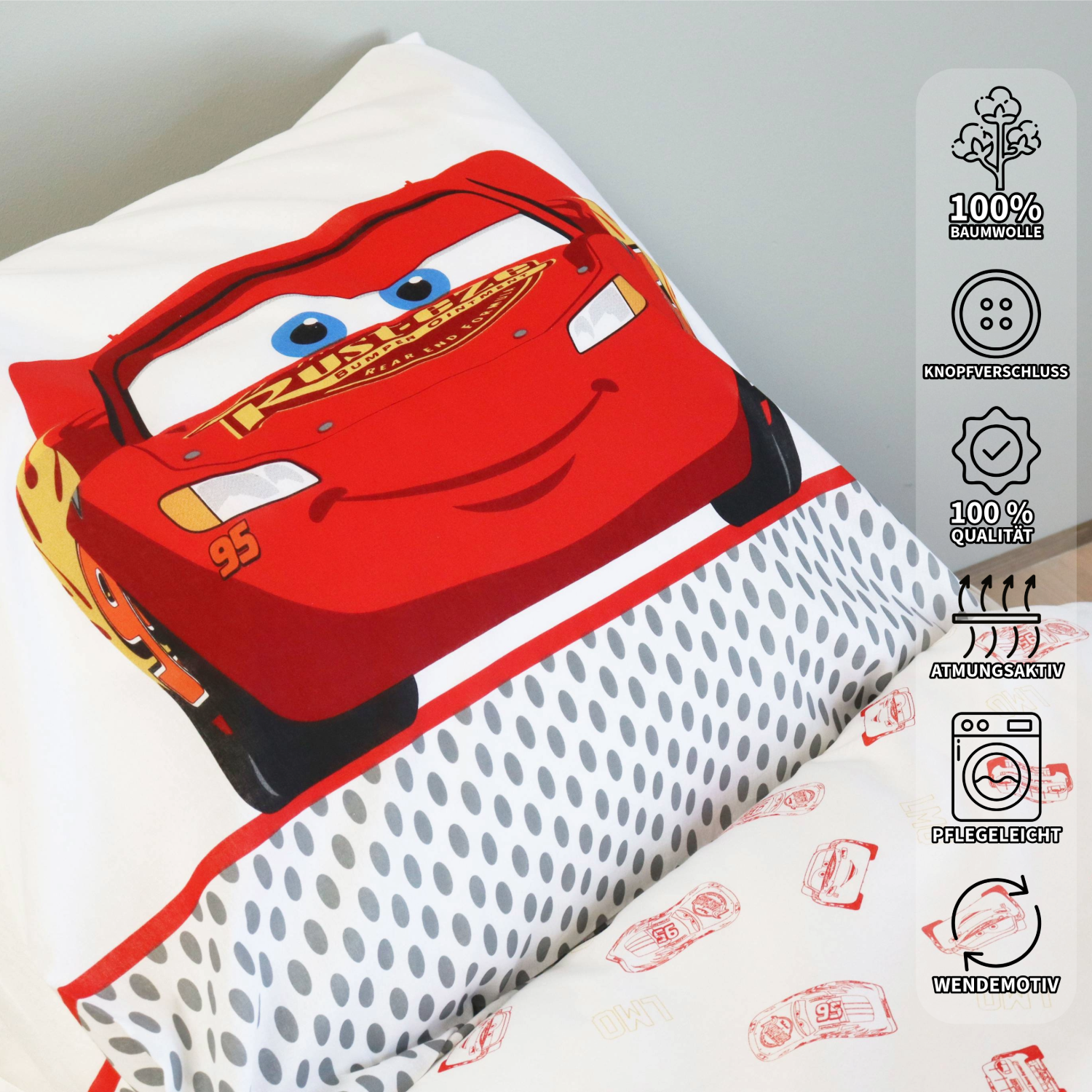 Disney Pixar Cars Bettwäsche Set Lightning McQueen 135x200cm 80x80cm