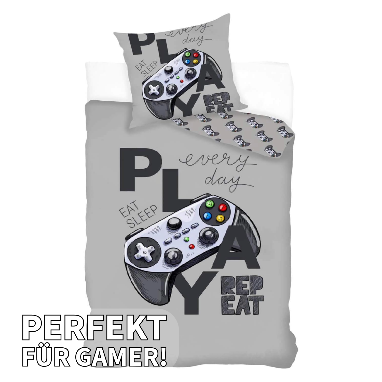 Bettwäsche Set Gamer Play 2 tlg.135x200 cm (80x80 cm)