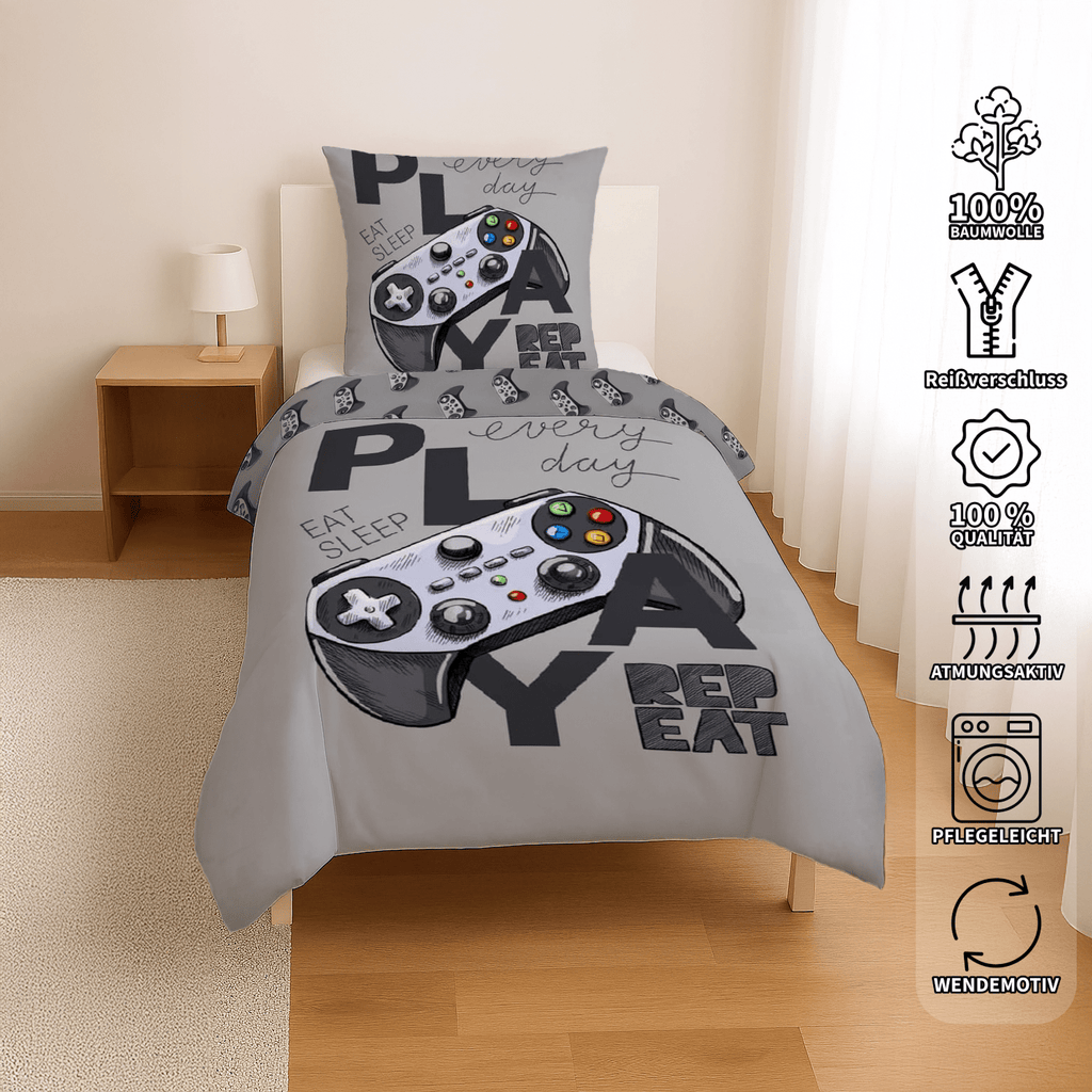 Bettwäsche Set Gamer Play 2 tlg.135x200 cm (80x80 cm)