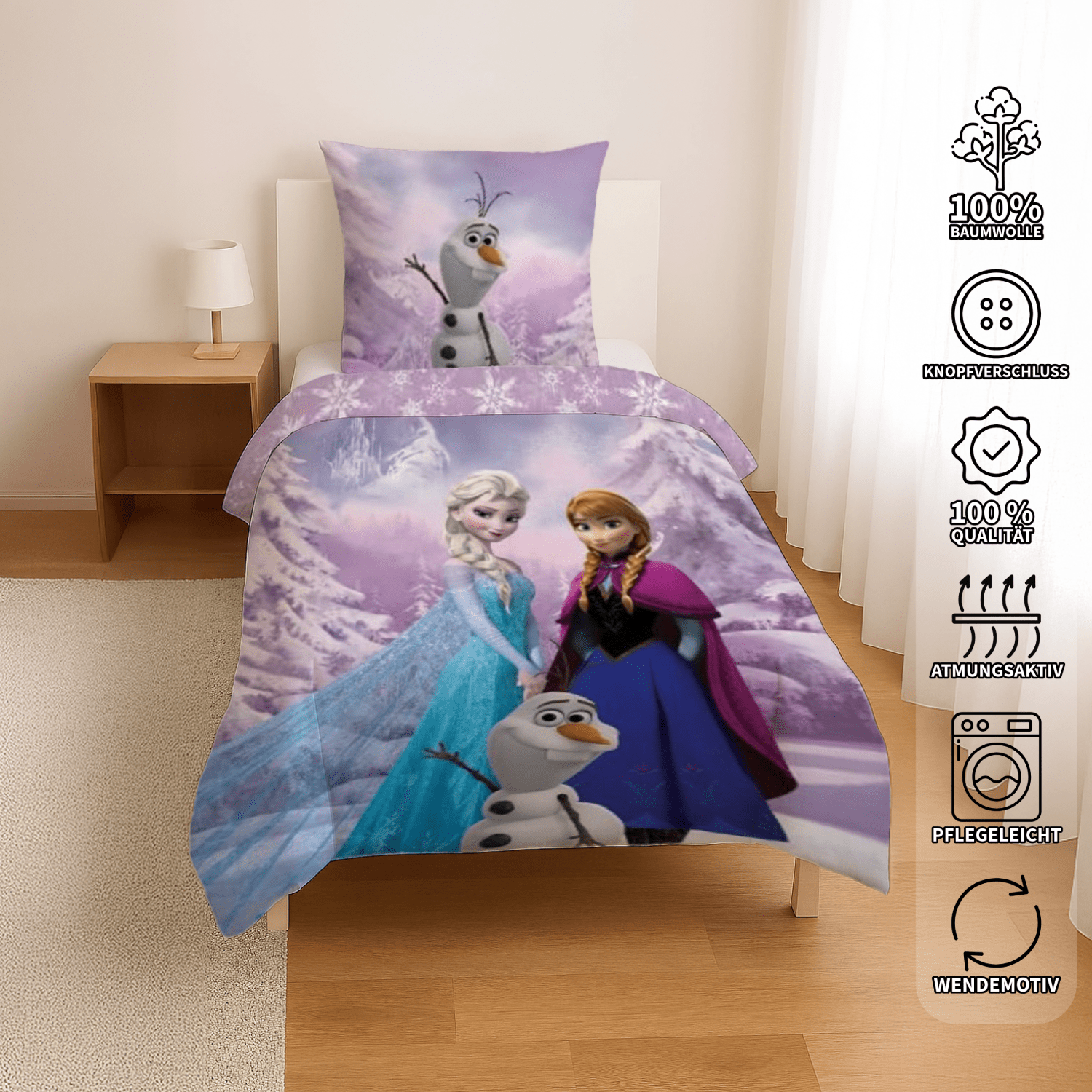Disney Frozen Bettwäsche-Set Anna, Elsa & Olaf 135x200cm