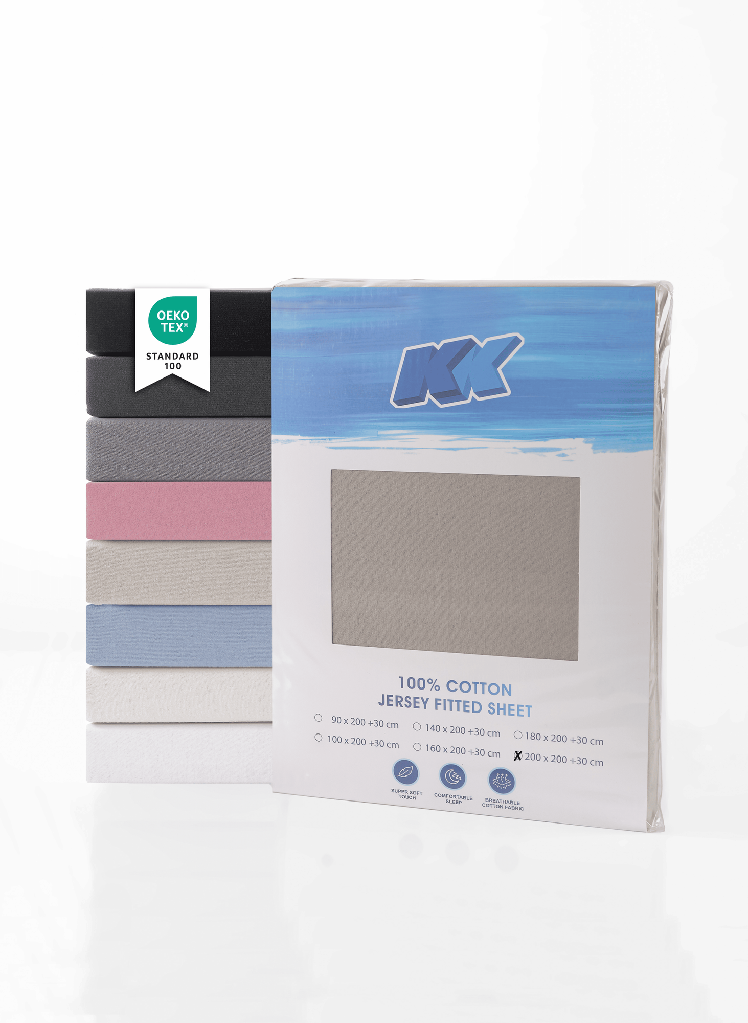 Jersey Spannbettlaken Baumwolle 200x200+30 cm, diverse Farben