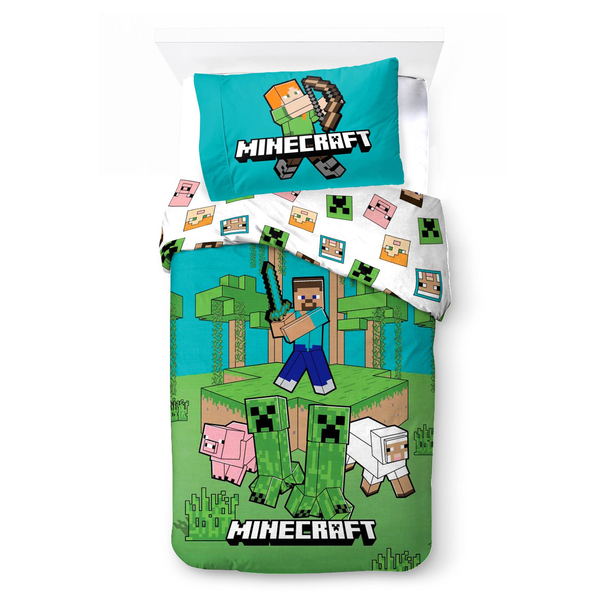 Minecraft Bettwäsche-Set Jungle Explore 135x200cm 80x80cm
