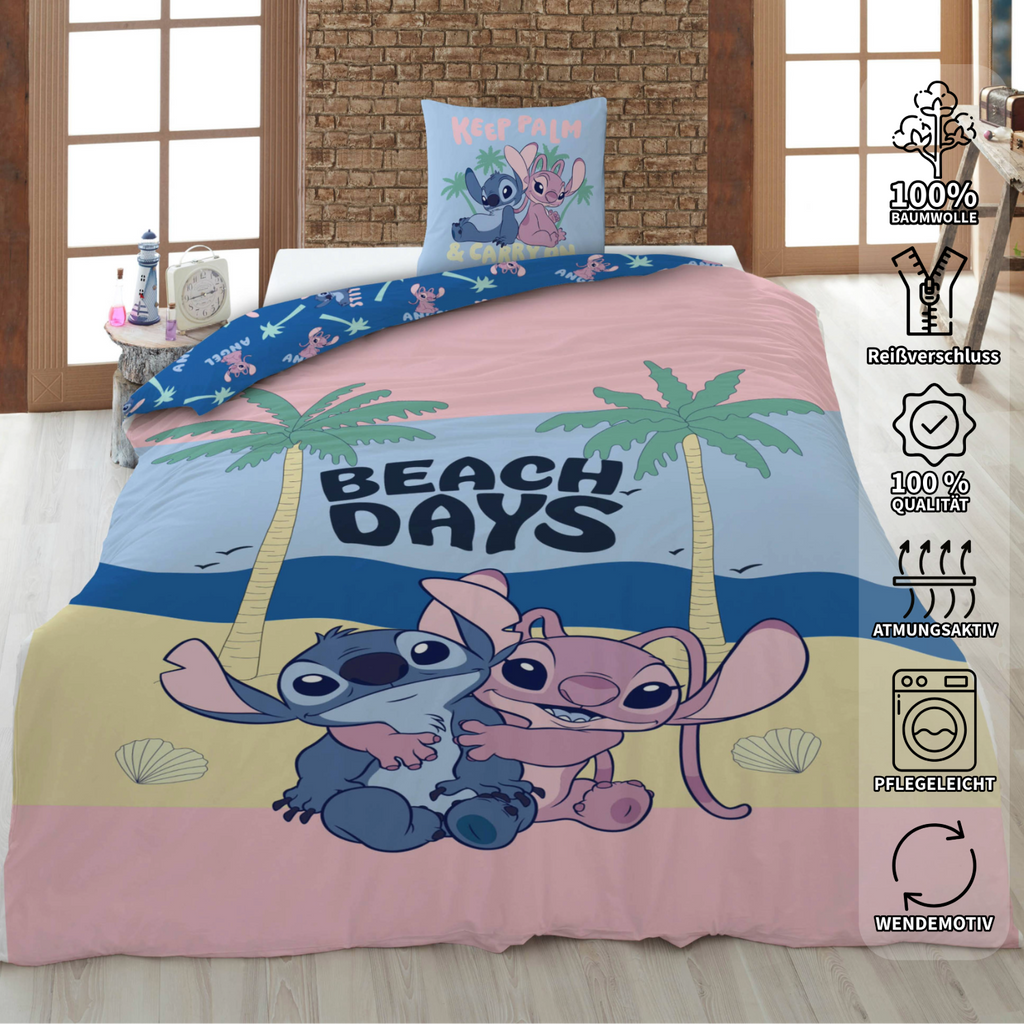 Disney Lilo & Stitch Bettwäsche Set Beach Days 135x200cm/80x80cm