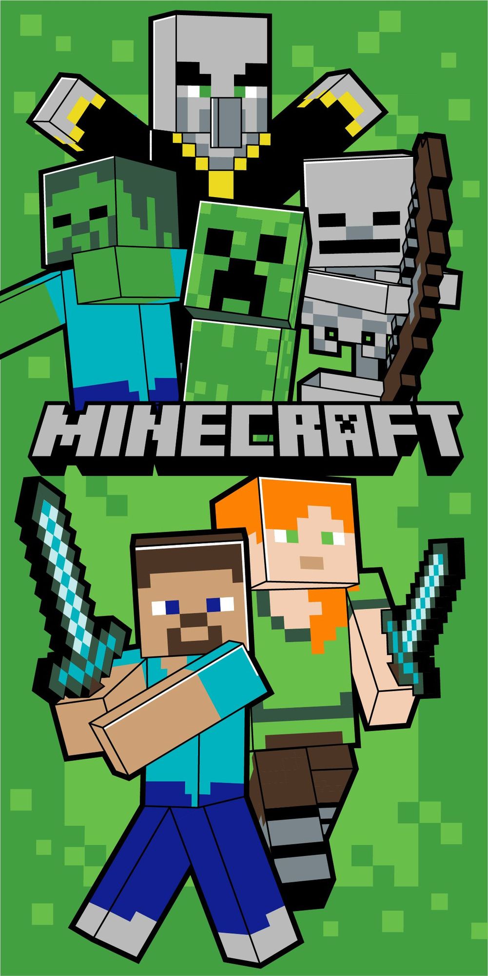 Minecraft Steve und Mobs Duschtuch Badetuch Strandtuch 70 x 140cm Motiv