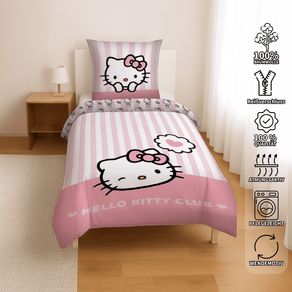 Hello Kitty Club Wende Bettwäsche Set 2tlg 135 x 200 cm / 80 x 80 cm