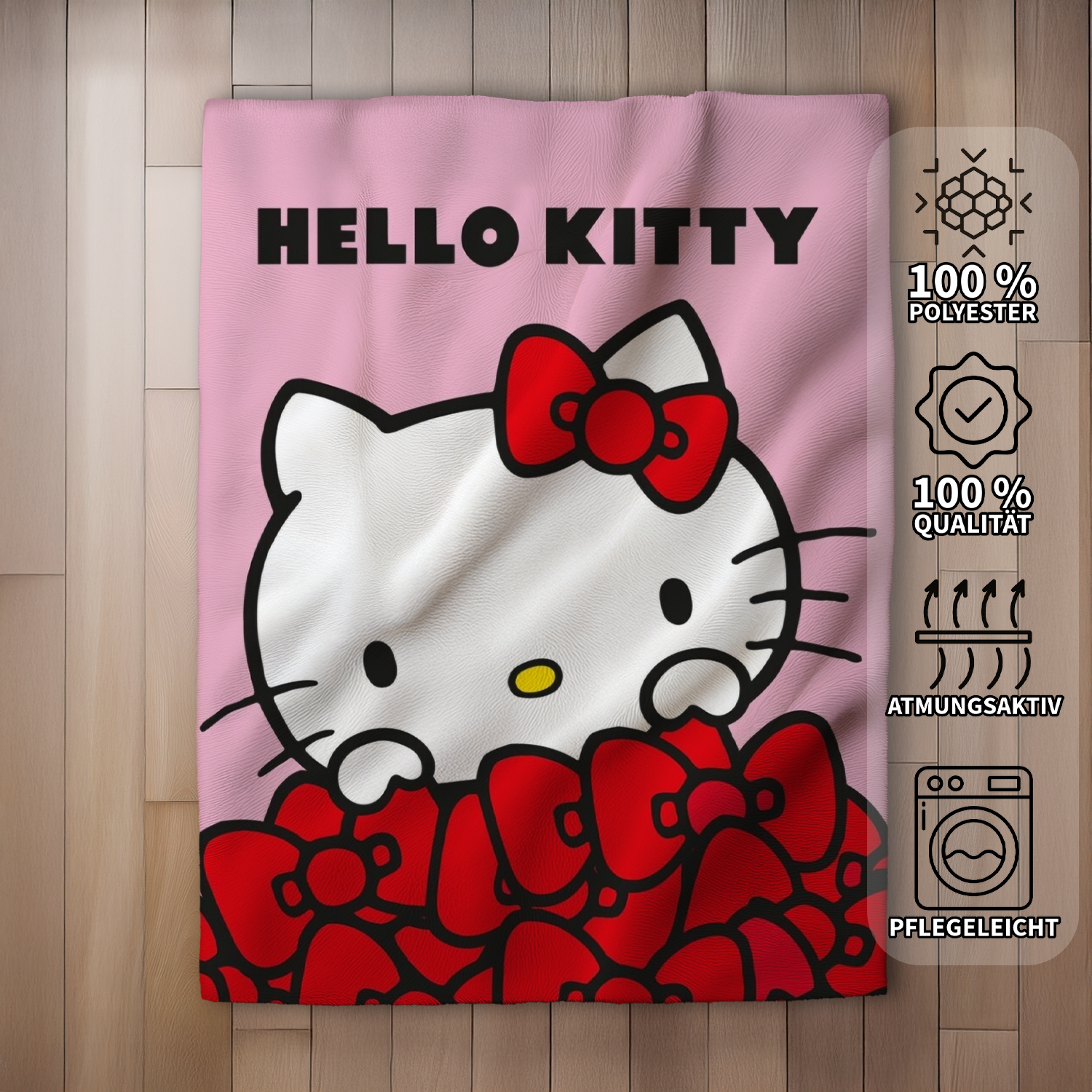 Hello Kitty Wohndecke Flauschdecke Kuscheldecke 130 x 160 cm mit Eigenschaften