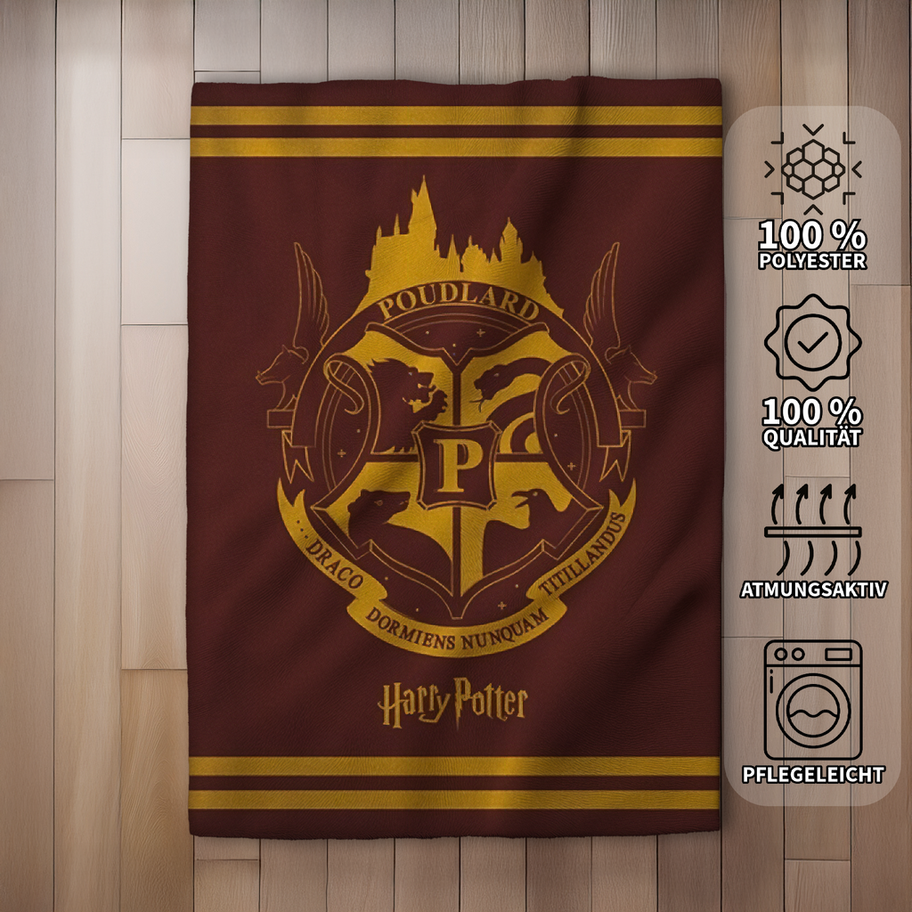 Harry Potter Hogwarts Wappen Flauschdecke Wohndecke 130 x 160 cm