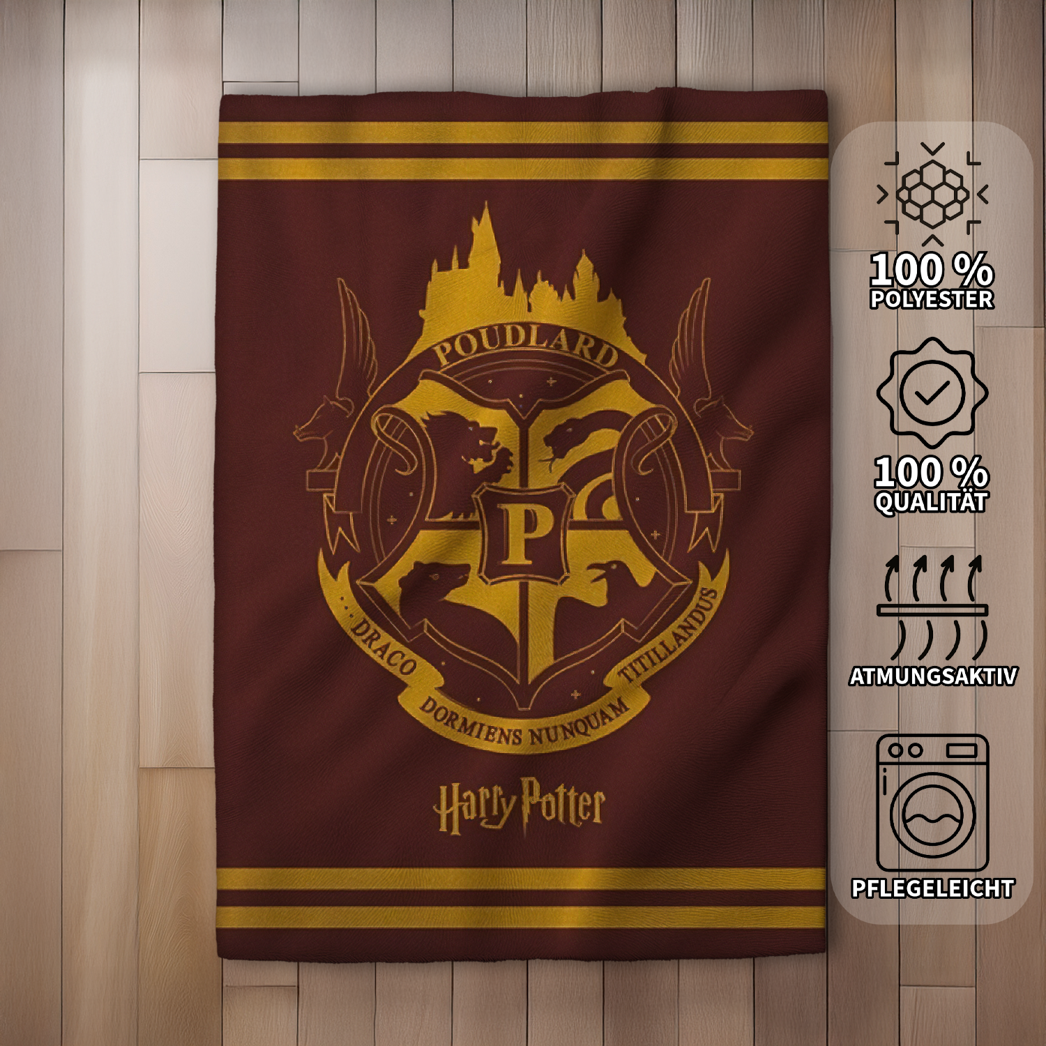 Harry Potter Hogwarts Wappen Flauschdecke Wohndecke 130 x 160 cm