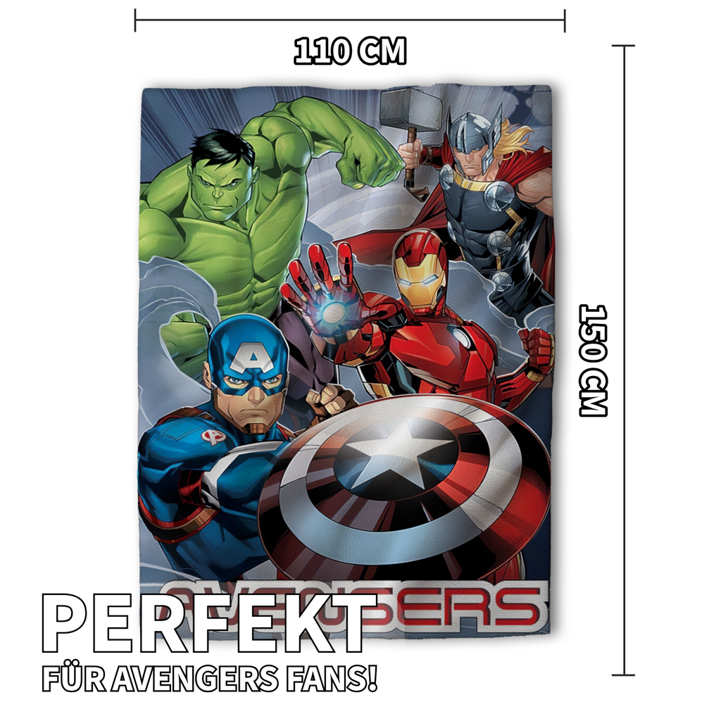 Avengers Superhelden Flauschdecke Wohndecke Flanell 110 x 150 cm mit Maßangaben