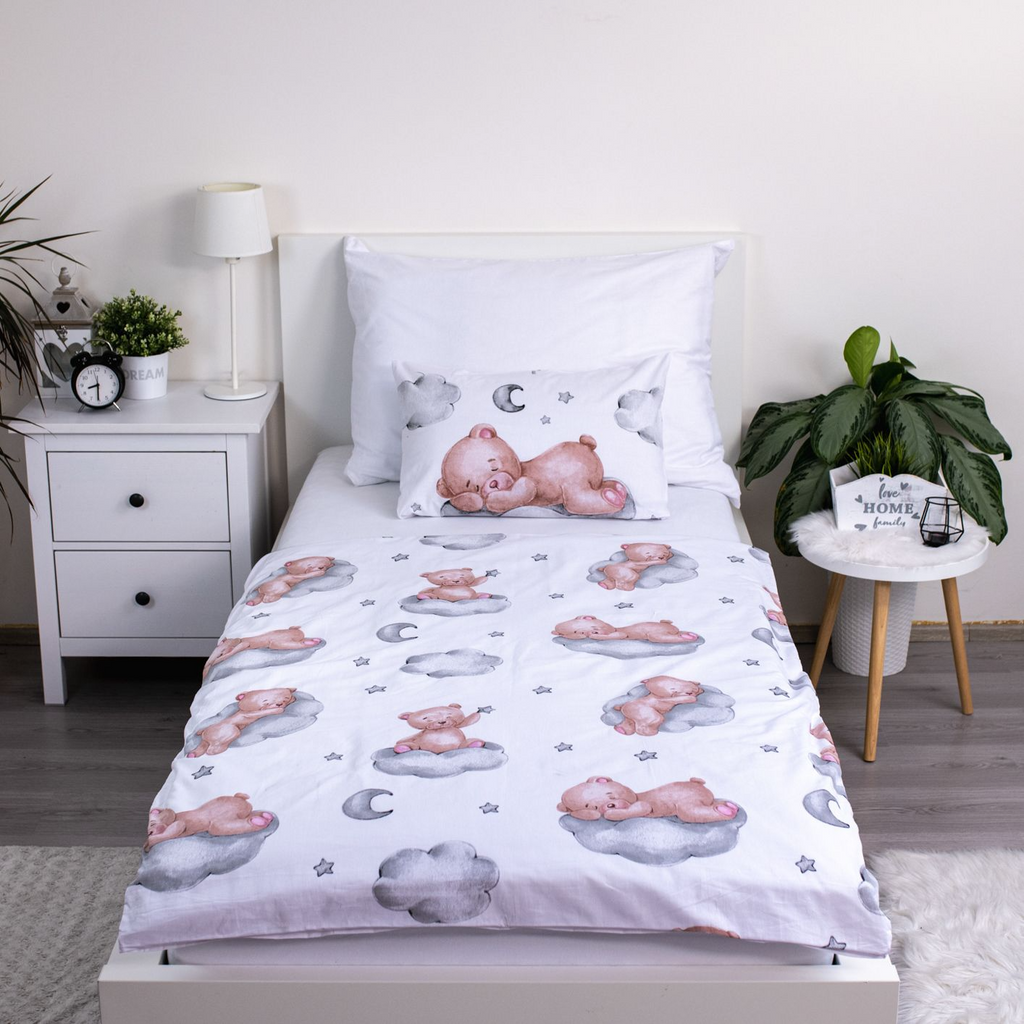 Babybettwäsche Set Teddy im Mond „Ribbon“ 100x135 cm 100% Baumwolle aufgezogen Rückseite