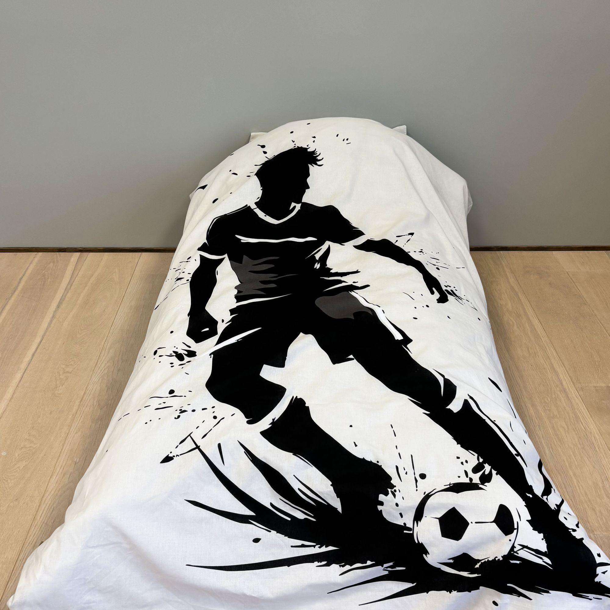 Football Player Bedding Set, Black and White, 135 x 200 cm, 100% Cotton