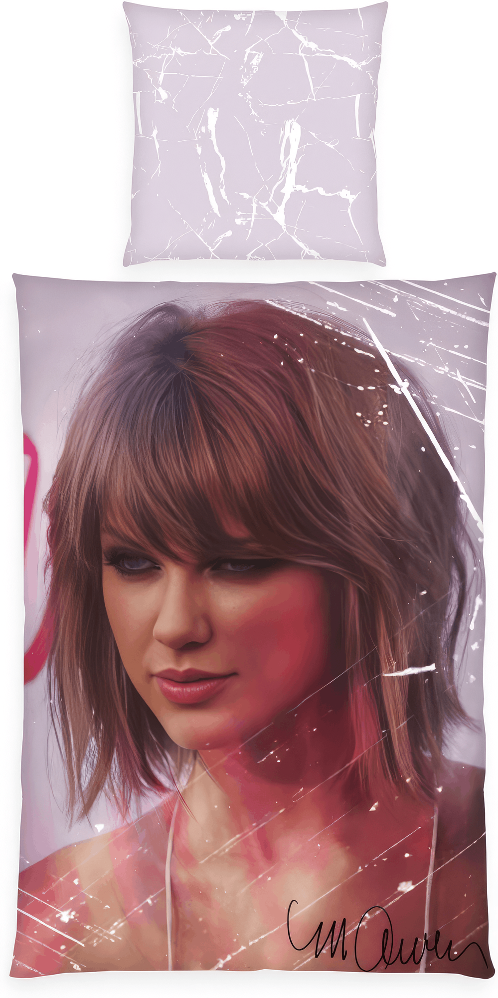 Freigestellte Produktansicht der Vorderseite von der Taylor Swift Swiftie Bettwäsche by Sid Maurer 135x200 cm Baumwolle