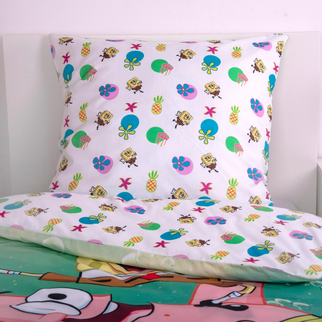 SpongeBob Wende Bettwäsche Set 2 tlg. 135x200 cm 80x80cm Baumwolle