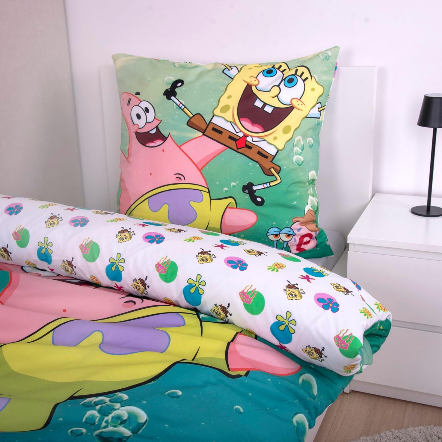 SpongeBob Wende Bettwäsche Set 2 tlg. 135x200 cm 80x80cm Baumwolle