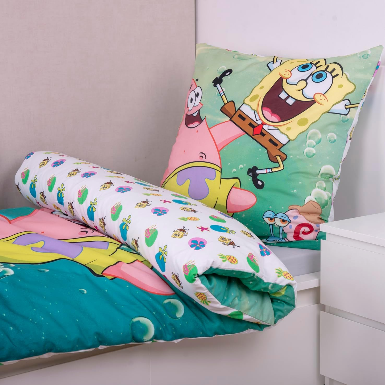 SpongeBob Wende Bettwäsche Set 2 tlg. 135x200 cm 80x80cm Baumwolle