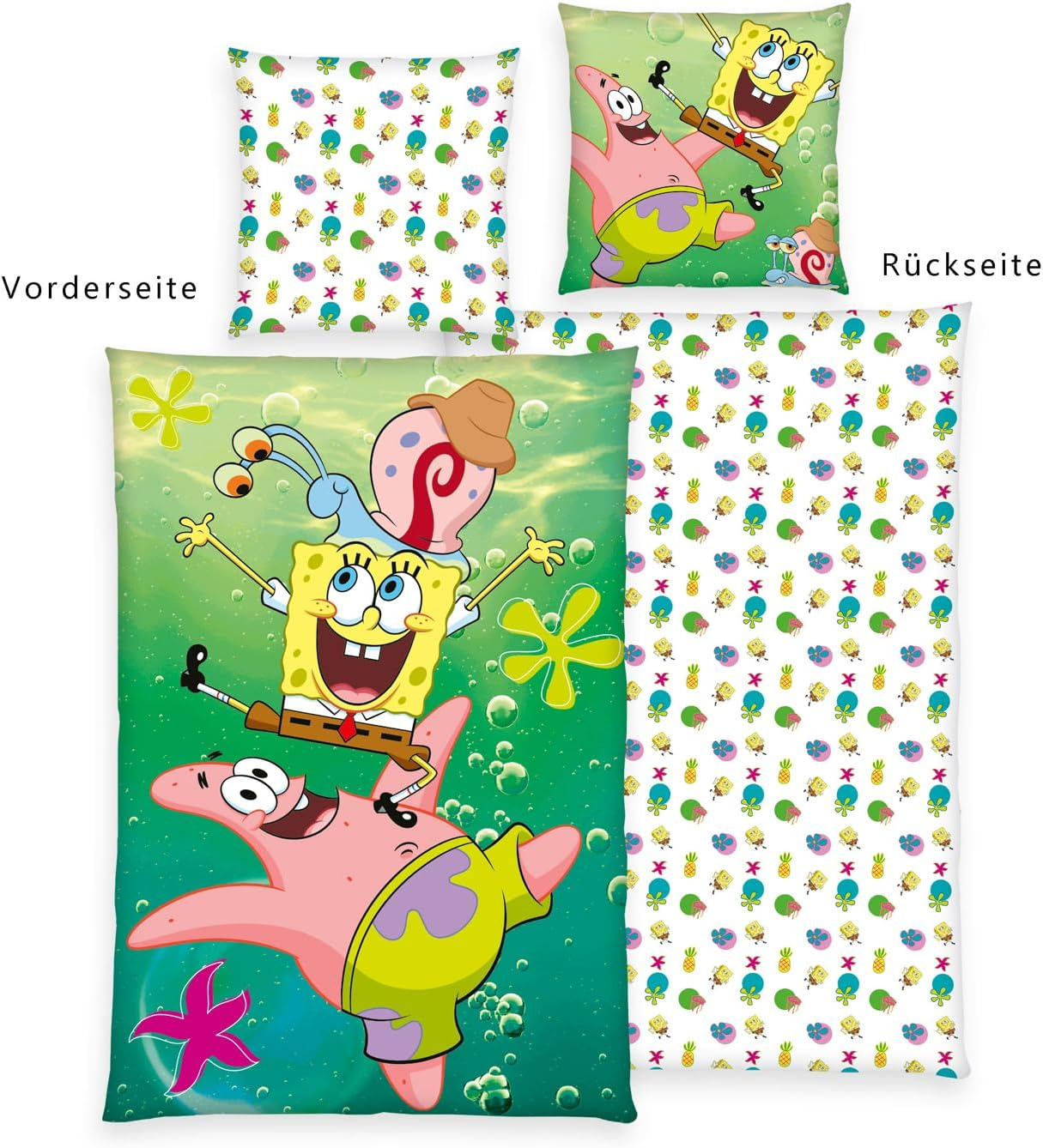 SpongeBob Wende Bettwäsche Set 2 tlg. 135x200 cm 80x80cm Baumwolle