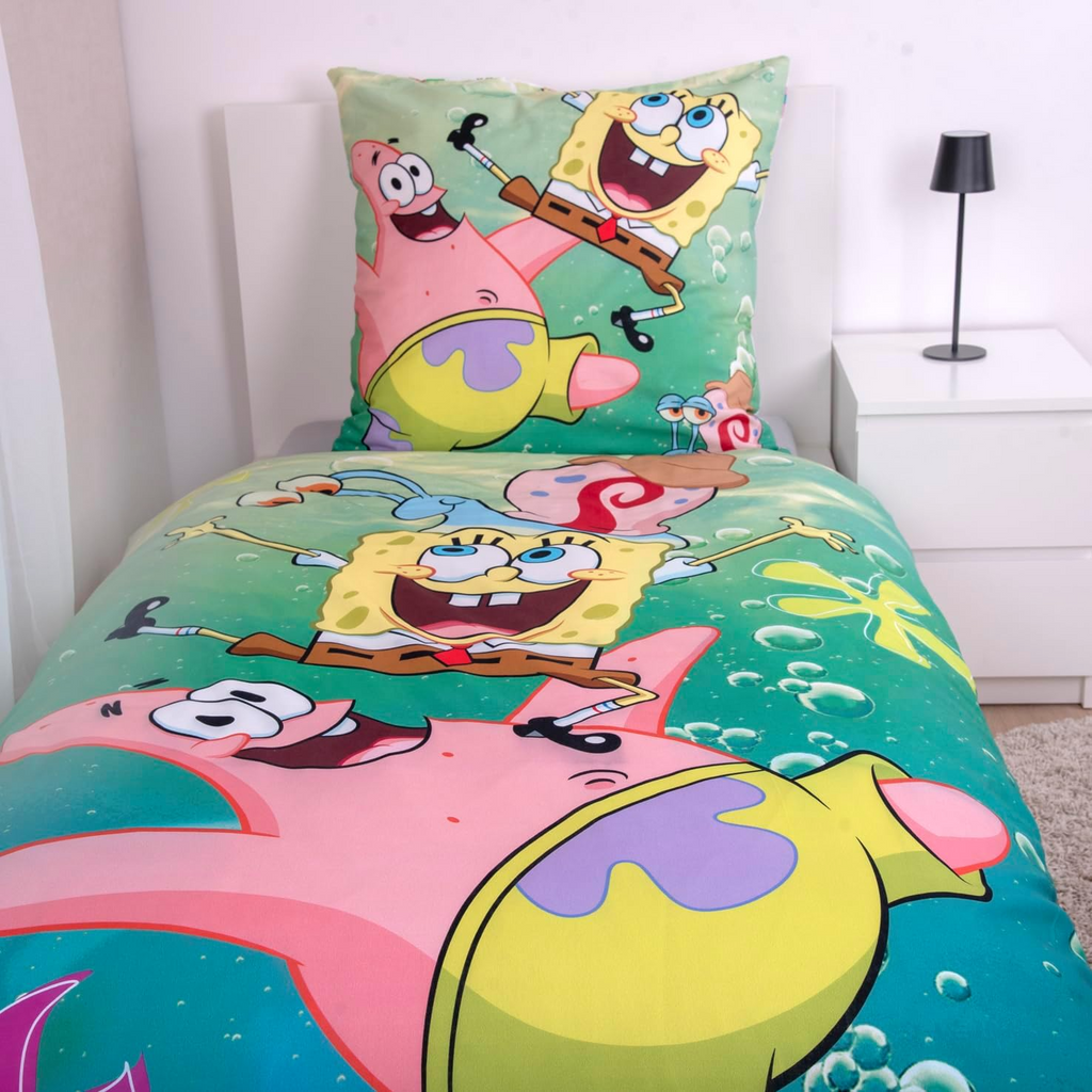 SpongeBob Wende Bettwäsche Set 2 tlg. 135x200 cm 80x80cm Baumwolle
