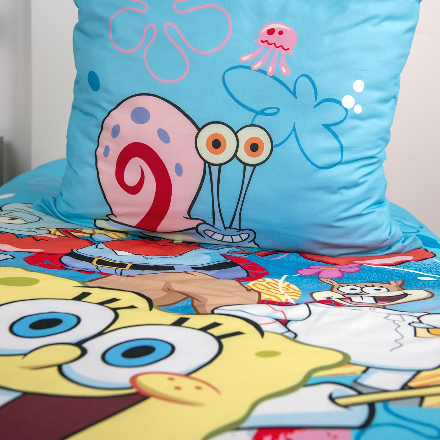 SpongeBob Wende Bettwäsche Set 2 tlg. 135x200 cm 80x80cm Baumwolle