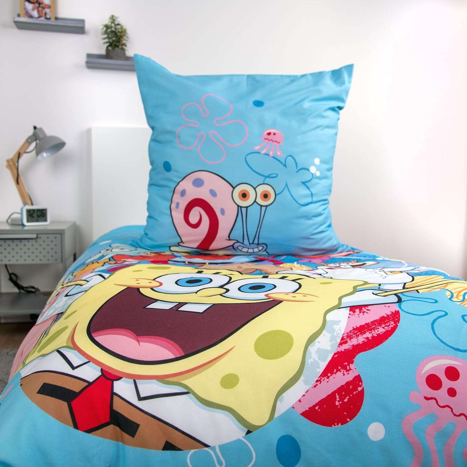 SpongeBob Wende Bettwäsche Set 2 tlg. 135x200 cm 80x80cm Baumwolle