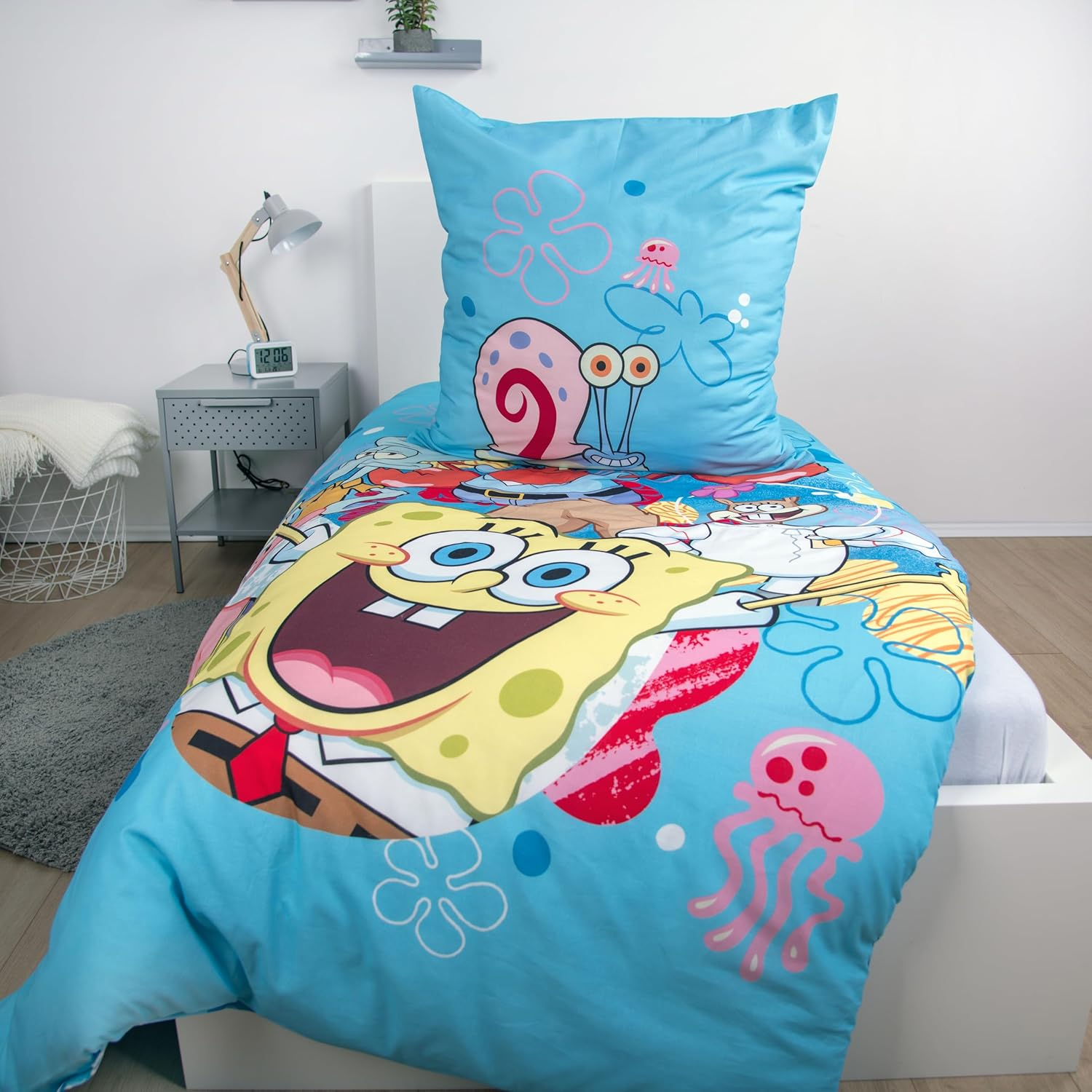 SpongeBob Wende Bettwäsche Set 2 tlg. 135x200 cm 80x80cm Baumwolle