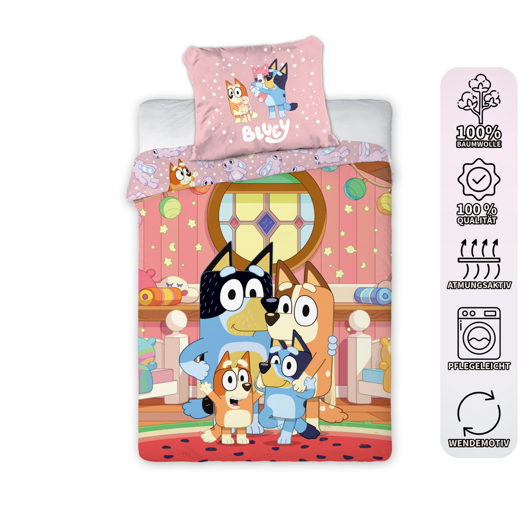 Bluey Family Bedding Set, 2 pieces, 135x200 cm, 80x80 cm, Cotton
