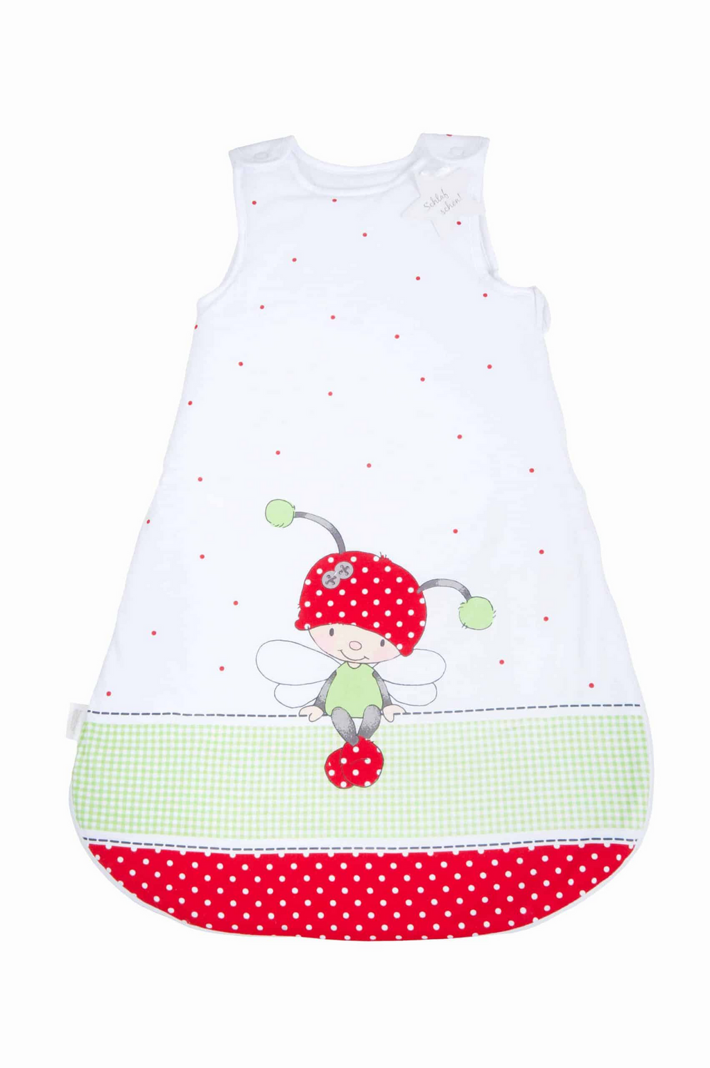 Vorderseite des Babyschlafsacks mit Käferchen