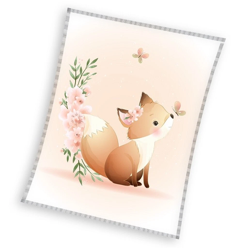 Fuchs und Schmetterlinge mit Blumenstrauß