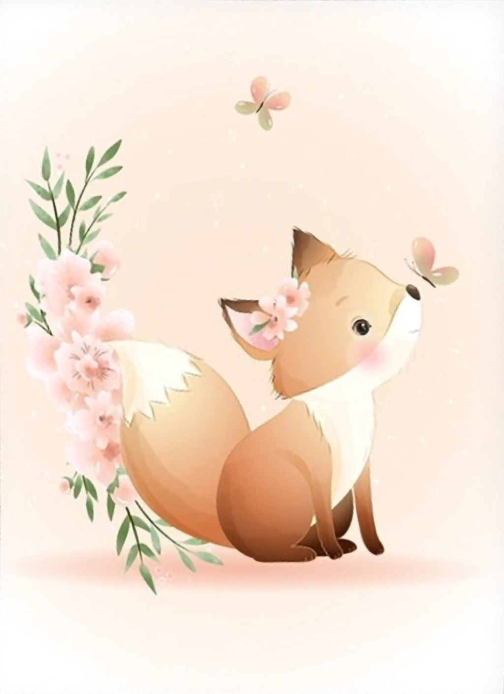 Fuchs und Schmetterlinge mit Blumenstrauß Detailansicht vom Motiv