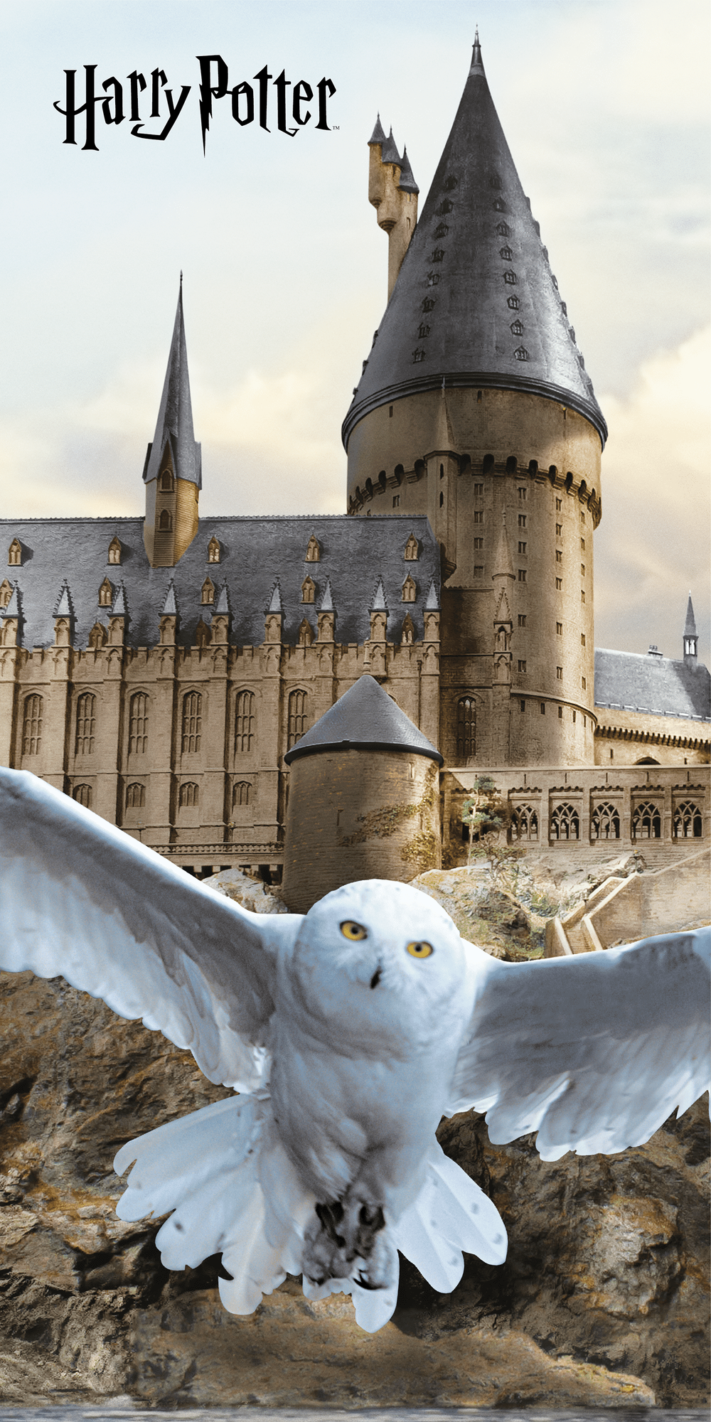 Harry Potter Badetuch. Flug mit Hedwig vor Schloss Hogwarts Harry Potter Duschtuch Badetuch 70 x 140 cm Baumwolle