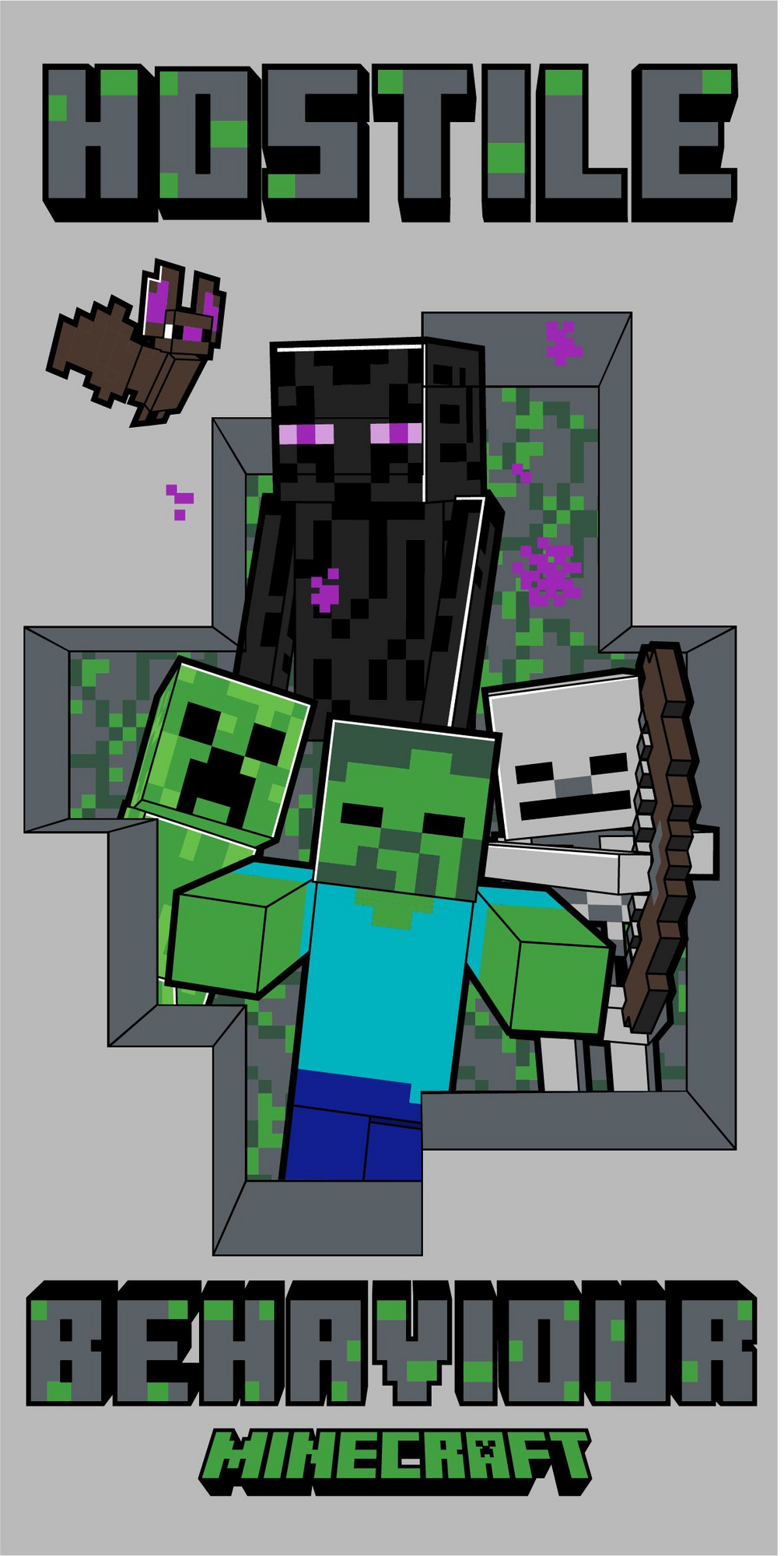 Minecraft Hostile Behaviour Duschtuch Badetuch Strandtuch 70 x 140 cm Baumwolle Motiv