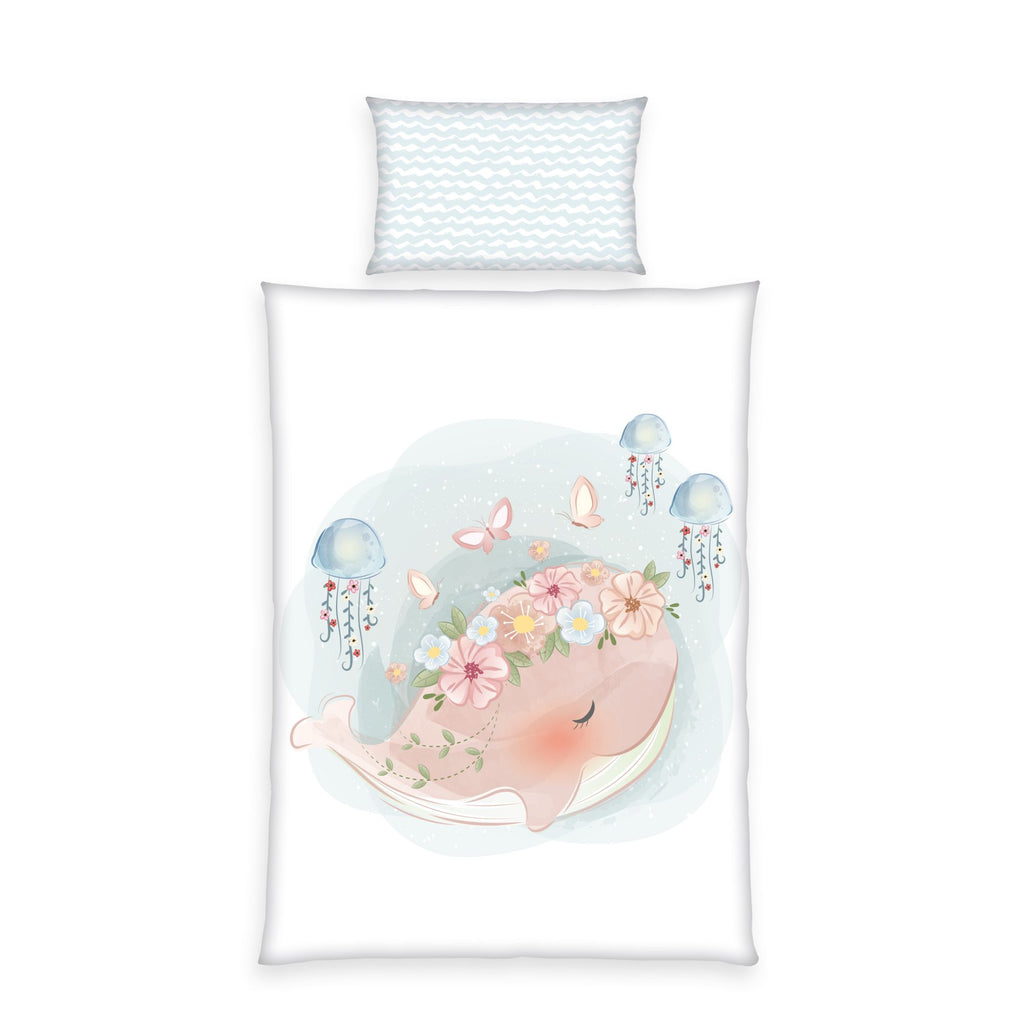 Herding Baby Bettwäsche Wal Qualle rosa 2 tlg 100 x 135 cm Baumwolle Motiv