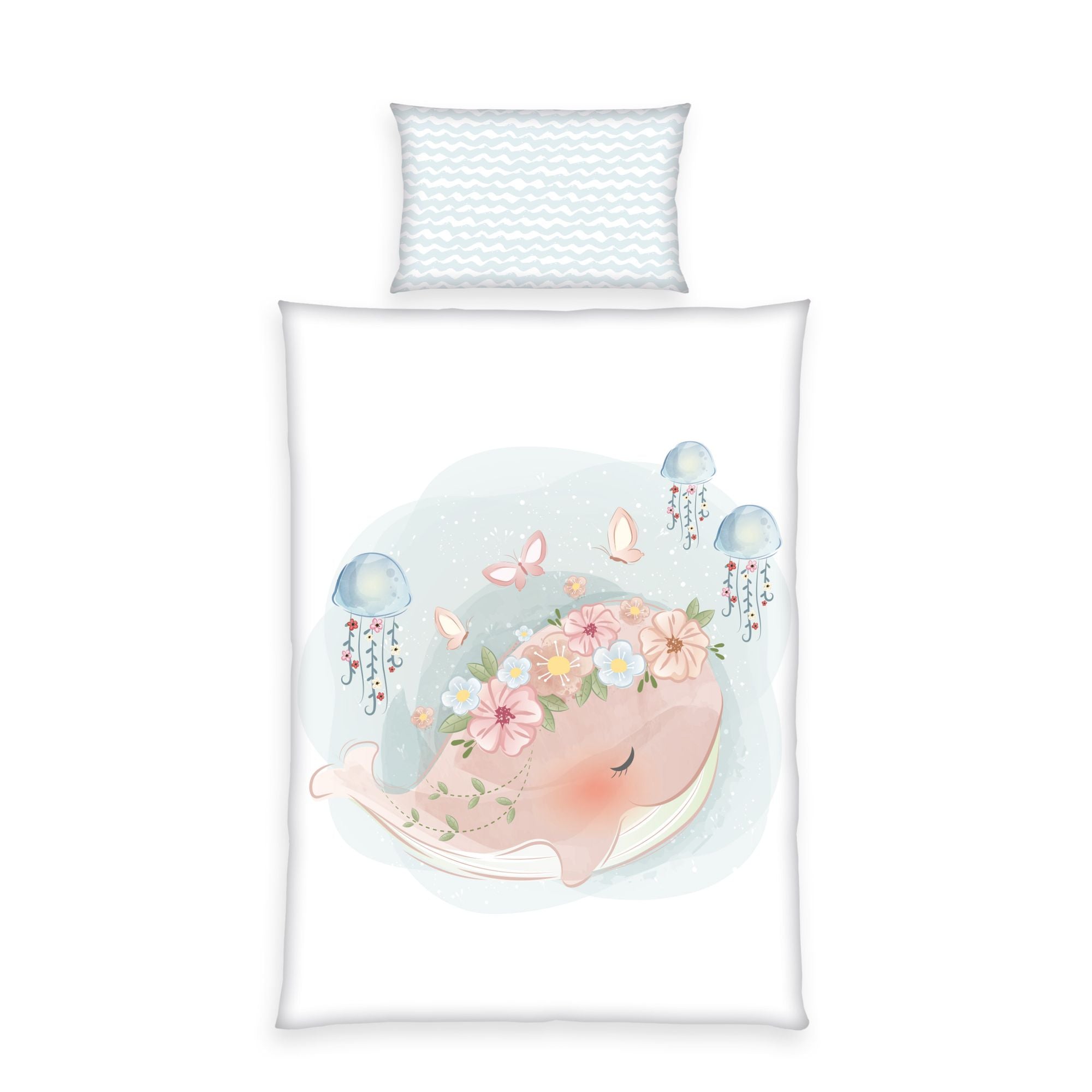 Herding Baby Bettwäsche Wal Qualle rosa 2 tlg 100 x 135 cm Baumwolle Motiv