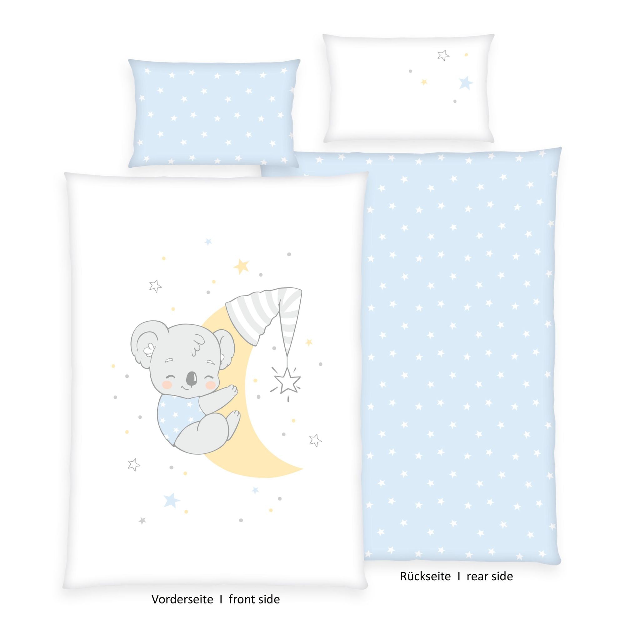 Herding Baby Bettwäsche Koala auf Mond 2 tlg 100 x 135 cm Baumwolle Vorderseite und Rückseite