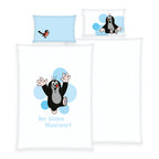 Herding Der kleine Maulwurf Baby Bettwäsche Set 100 x 135 cm Baumwolle blau-weiß Vorderseite und Rückseite Motiv