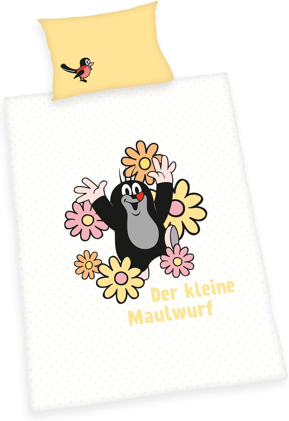 Herding Der kleine Maulwurf Baby Bettwäsche Set 100 x 135 cm Baumwolle gelb-weiß Vorderseite Motiv
