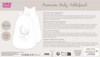 Herding Little Bunny Hase Ganzjahres-Schlafsack für Babys Baumwolle Rückseite der Produktverpackung mit diversen Informationen.