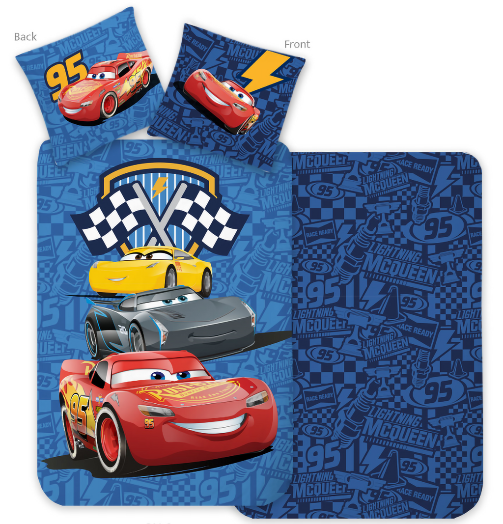 Disney Cars Racing Crew Baby Bettwäsche 2 tlg 100 x 135 cm Baumwolle Vorderseite und Rückseite.