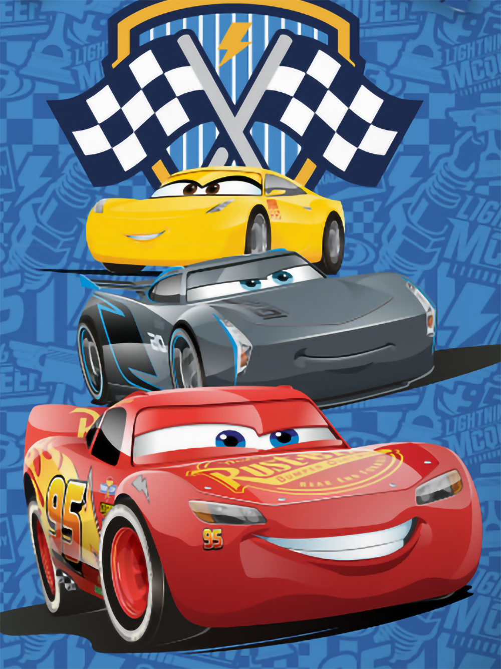 Disney Cars Racing Crew Baby Bettwäsche 2 tlg 100 x 135 cm Baumwolle Nahaufnahme vom Motiv. Lightning McQueen zusammen mit seiner Crew.