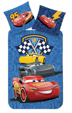 Cars Racing Crew Wende Bettwäsche Set 2 tlg 135 x 200 cm Baumwolle Vorderseite mit Lightning McQueen zusammen mit seiner Crew.