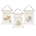Wandbilder-Set Waldfreunde Tiere 3er-Pack 20 x 30 cm 100% Baumwolle 3 Motive nebeneinander.