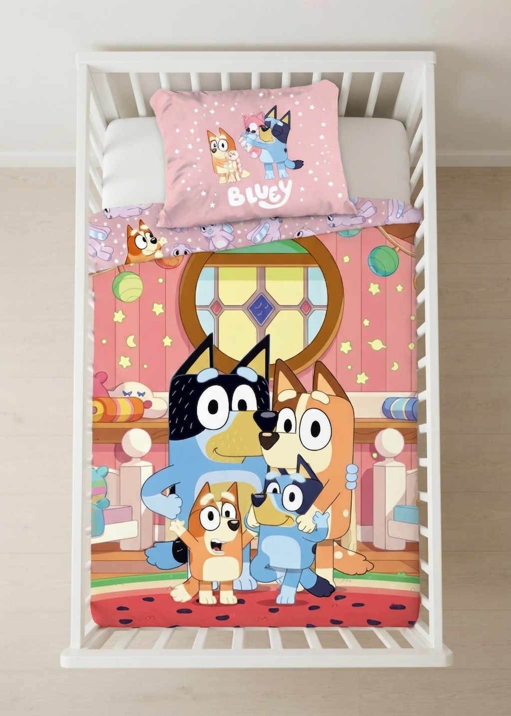 Bluey Famille Parure de lit Bébé 2 pièces 100x135 cm 40x60cm Coton