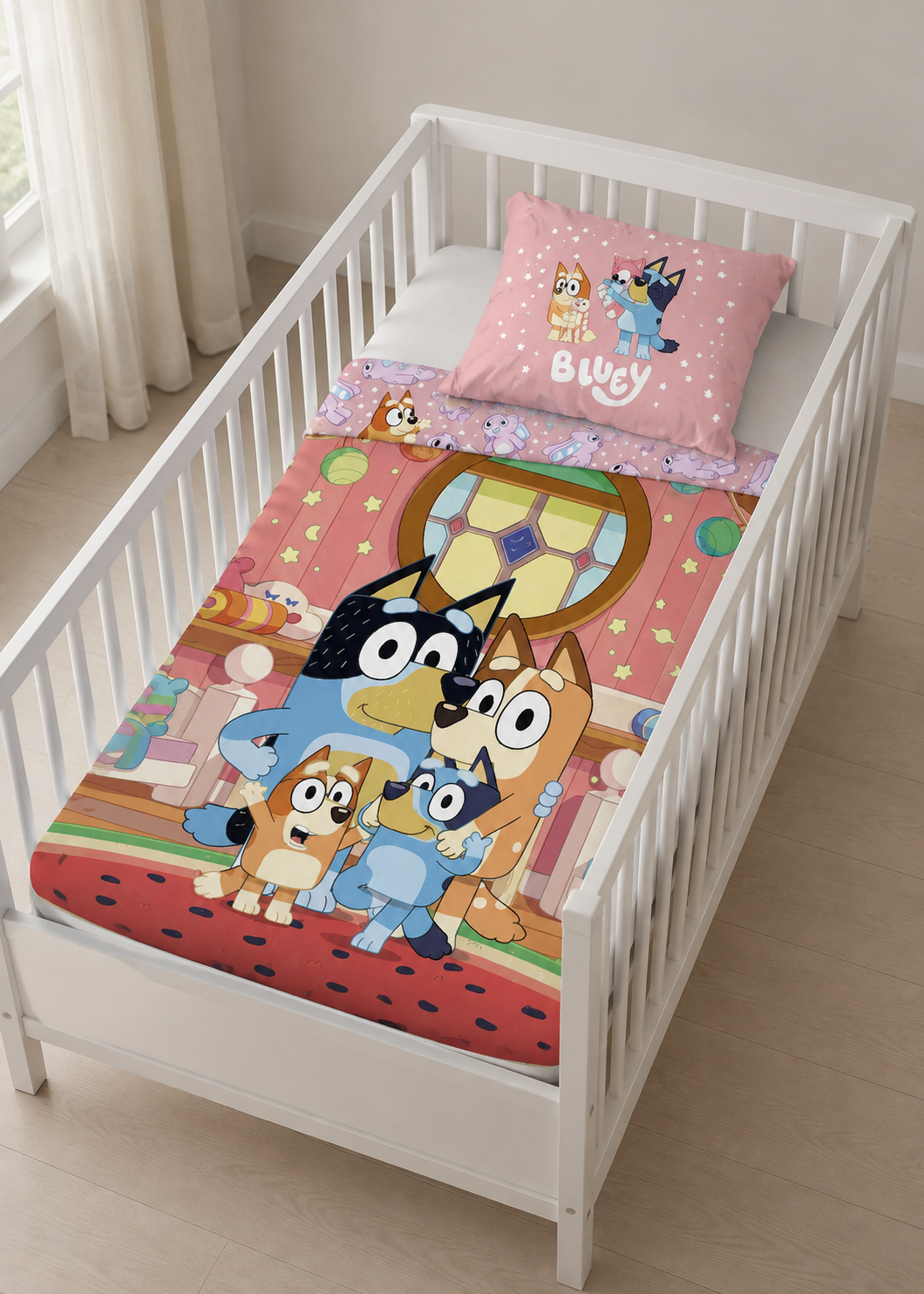 Bluey Famille Parure de lit Bébé 2 pièces 100x135 cm 40x60cm Coton