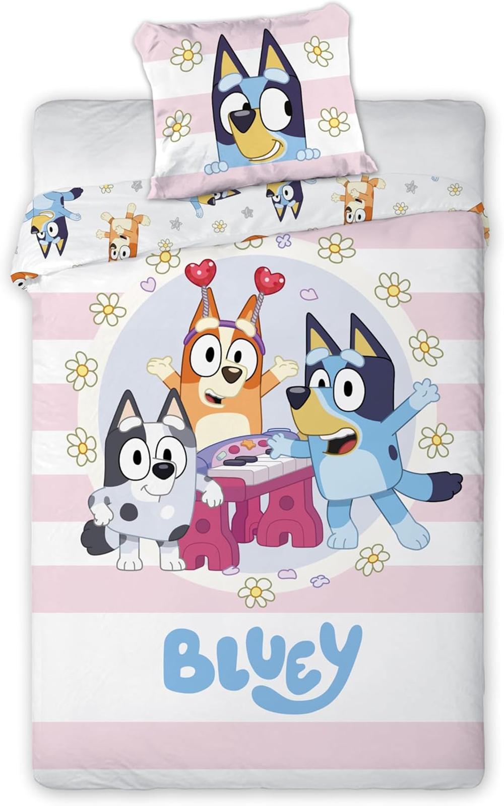 Freigestellte Produktansicht vom Bluey, Bingo & Muffin Baby Bettwäsche Set 2 tlg. 100x135 cm 100% Baumwolle