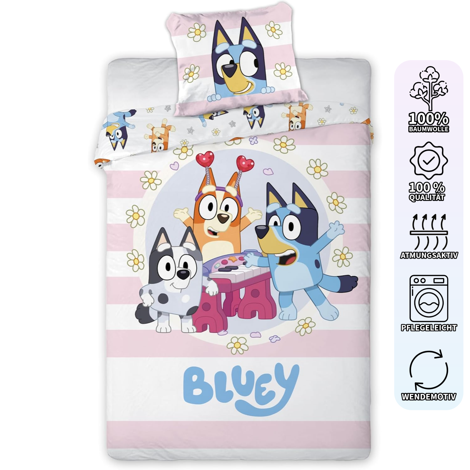 Bluey, Bingo & Muffin Baby Bettwäsche Set 2 tlg. 100x135 cm Baumwolle mit Eigenschaften