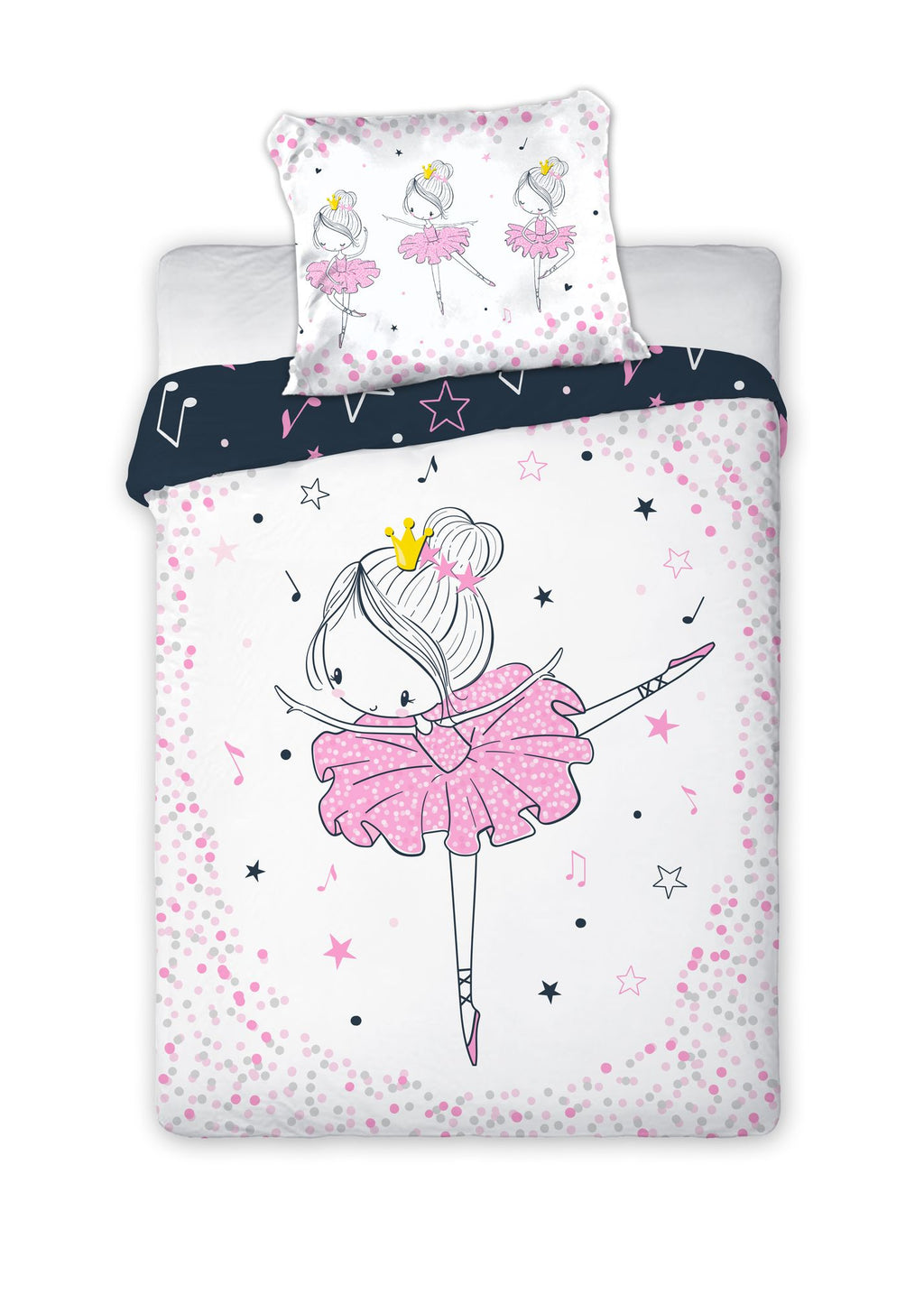Baby Bettwäsche Set mit Ballerina 2 tlg. 100x135 cm 100% Baumwolle Vorderseite und ein Teil der Rückseite.