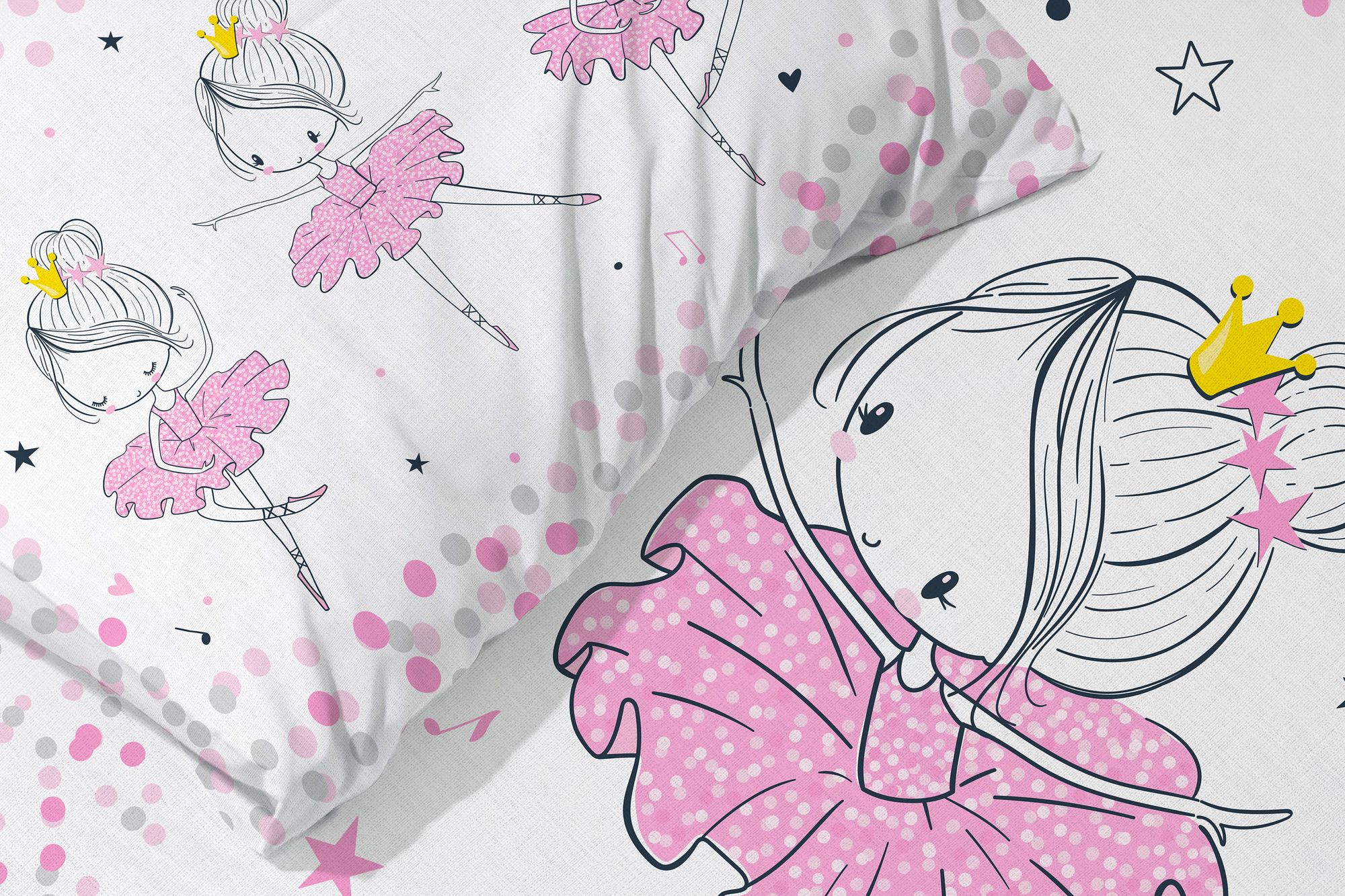 Baby Bettwäsche Set mit Ballerina 2 tlg. 100x135 cm 100% Baumwolle Nahaufnahme vom Motiv.