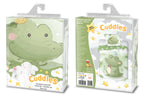 Baby Bettwäsche Set mit Krokodil 2 tlg. 100x135 cm 100% Baumwolle Verpackung Vorderseite und Rückseite.