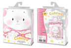 Baby Bettwäsche Set mit rosa Katze 2 tlg. 100x135 cm 100% Baumwolle Verpackung Vorderseite und Rückseite.